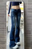 Purpdrank  Low Waist Slimming Denim Jeans Women's Fall Winter New Style Versatile Elastic Slimming Bell Bottoms High Waist Polyester