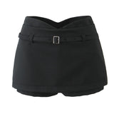 Purpdrank  Women V Low Waist With Belt Mini Skirt American Vintage All-match Package Hips Short Skirts Side Zipper With Shorts Underwear