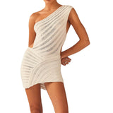 Purpdrank  Summer Dress Women Solid Color One Shoulder Slim Fit Sleeveless Bodycon Knitted Dresses y2k Club Party Dresses