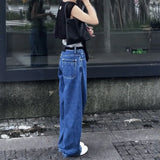 Purpdrank  High Waist Straight Leg Jeans Dad Style Loose Floor Length Wide Leg Pants Slimming Effect Pear Shape High Quality