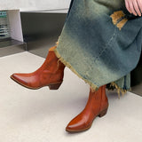 Purpdrank - 2023 New Winter Chelsea Boots for Woman Genuine Leather Pointy Toe Wedge Heel Ankle Boots Simple Comfortable Cowboy Boots Female