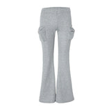 Purpdrank  Hottie Girl Gray Casual Chic Pockets With Zipper Patchwork Elastic Waisted Skinny Flare Pants High Street Outfit Sweatpants