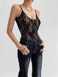 Purpdrank  Sexy See Through Lace With Lining Backless Spaghetti Strap Bodysuit Woman Sling Tight Short Jumpsuit Slim fit Rompers Playsuits