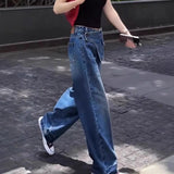 Purpdrank  High Waist Wide Leg Straight Cut Denim Jeans Women's Early Autumn New Style American Retro Loose Fit Slimming Pants