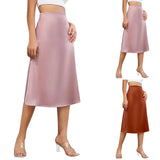 Purpdrank  High Waist Elegant Skirt Womens Midi Skirt Satin Silk Solid Dress Zipper Skirts For Summer Business Ladies Formal Skirt Womens