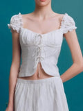 Purpdrank  Summer Puff Sleeve French Floral Printed Shirts Elastic Back Sexy Crop Tops Slim Short Top