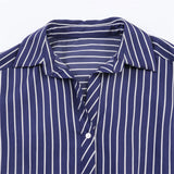 Purpdrank   Spring New Versatile Casual Simple Seven-quarter Sleeve Striped Shirt