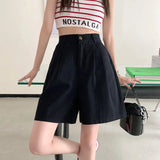 Purpdrank  Korean  Cotton Casual Shorts Women Casuial  Wide Leg Straight Short Pans Women Summer All Match Streetwear Bottoms New