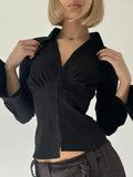 Purpdrank  Y2k Sexy Slim Turn Down Collar Long Sleeve Solid Slim Waist Tunic Women Shirt