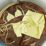 Purpdrank  New 3Pcs Pearl Bikini Sexy Swimsuit Women Swimwear Female Floral Biquini Mini Skirt Push Up Bathing Suits Bodysuit Beachwear