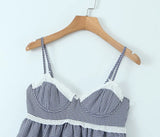 Purpdrank  Sexy Plaid Spliced Embroidery Lace Bra Corset style Mini Dress Women Bow Lacing up Backless Party Skater Sling Robe Holiday