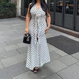 Purpdrank  Summer New Women's Temperament Polka Dot Sleeveless Slim Dress Mermaid Skirt Long Skirt