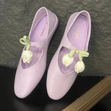 Purpdrank  Round Toe Floral Design Soft Flats Mary Jane Shoes for Women Comfort Low Heel Designer Ballet Flats Ladies Elegant Dress Pumps