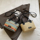 Purpdrank  Straw Woven Design Top-Handle Bags Women Rainbow Color Summer Beach Shoulder Crossbody Bags Luxury Designer Handbags