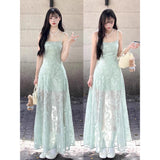 Purpdrank  Elegant Green Strapless Dress Beach Vacation Style Women's Summer Slimming A-Line Long Skirt Soft Fabric All-Season Citywalk
