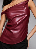 Purpdrank  Women PU Leather One Shoulder Top Sexy Casual Party Wear