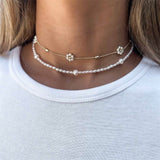 Purpdrank - Bohemian Multilayer Handmade Flower Necklaces Vintage Chokers For Women Gold Color Bead Necklace Fashion Wedding Jewelry Gift