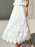 Purpdrank  Yellow Crochet Sexy Hollow Out Retro Lace Long Skirts for Women 2025 Summer Fashion High Waist Strechy Elegant Party Skirt Lady
