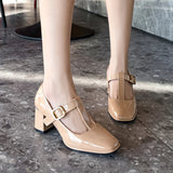 Purpdrank  Square-Toe Mary Jane Women's Shoes New Black Shoes Thick Heels Single Shoes Women's T-Shaped French Retro High Heels Fashion
