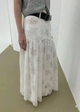 Purpdrank  Y2K White Midi Skirt Women Streetwear Lace Patchwork Skirts Summer Gyaru Korean Fashion High Waist Design A Line Faldas
