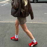 Purpdrank  Y2K High Waist Brown Leopard Print Mini Skirt With short lining Sexy A-line Package Hips Mini Short Skater Party Femme