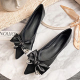 Purpdrank  Elegant Pointed Toe Bow Pumps Women Luxury Rhinestone Shallow Flat Shoes 35-43 Large Size Banquet Dress Shoes Sandalias De Mujer