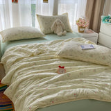 Purpdrank  Summer Quilt Four Piece Set Floral Printed Soft Bedroom Decor Bedding Set Summer Quilt Bed Sheet With Pillowcases Home Textiles