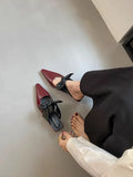Purpdrank  Elegant Bowknot Low Heel Modern Slippers for Women Pointed Toe Backless Slide Sandals Female Elegant Dress Mueller Pumps Ladies