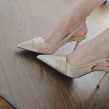 Purpdrank  Women's Summer Brand Women's Slingback Sandals High Heels Pointed Toe Slip on Fashion Women's Formal Elegant High Heels