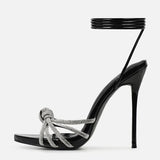 Purpdrank  New Arrival Silver Crystal Narrow Band Women's Sandals Summer Party Wedding Prom Shoes Platform Open Toe High Heels