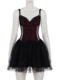 Purpdrank  Gothic Black Bow Spaghetti Strap Dress Women Fashion Ruched V Neck Sleeveless Mesh Patchwork A Line Mini Dress Clubwear