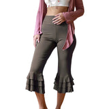 Purpdrank  Women Summer Y2K Solid Yoga Capri Pants Ruffles Knee Length Cropped Sweatpants Workout Casual Tie-Up Stretch Crop Leggings