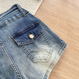 Purpdrank  American Retro Denim Shorts For Women Summer New Casual Ripped Tight Hot Pants Fashion Washed Distressed Hot Girls Shorts