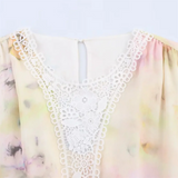 Purpdrank  Lace stitching round neck long sleeve loose sweet style A-line dress short skirt summer new women's clothing