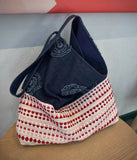 Purpdrank  Splicing Denim Versatile Large Capacity Tote Bag Plate Flower Three-dimensional Embroidery Large Bags