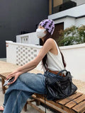 Purpdrank - Retro Harajuku Crossbody Bag Women's Riveted Handbag Black Large Capacity One Shoulder Crossbody Handbag