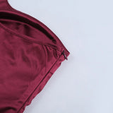 Purpdrank  Women's Elegant Burgundy Satin One Shoulder Bodycon Maxi Dress Ruched High Slit Formal Party Dress