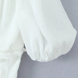 Purpdrank  Sweet White Embroidery Hollow Out Hole Splice Lace Elastic U Collar Short Sleeve Shirt Women Center Buttons Slim Crop Tops