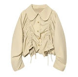 Purpdrank  Spring Khaki Peter Pan Collar Safari Coat Single-breasted Buttons Raglan Sleeve Jacket Women Front Shirring BUD Loose Outerwear
