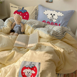 Purpdrank  Super Soft Cloud Wash Cotton Four-Piece Set of Student Dormitory Three-Piece Set of Bed Bamboo Cartoon Bedding Set
