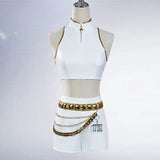 Purpdrank  Rumi Mira Zoey White Singing Suit Women Halloween Carnival Party Role Playing Outfit Cosplay Costume Wig