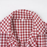 Purpdrank  Retro Red Checkered Shirt Top Women's Pleated Lace Up Bubble Sleeve Short Sleeved T-shirt
