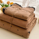 Purpdrank  French Lace Bedding Sets 2025 New Ruffle Lace Bow Quilt Cover Romantic Bedclothes Decor Woman Girls Bedroom Duvet Cover 4pcs