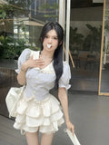 Purpdrank  Sweet JK 2 Pieces Sets Women Cute Short Sleeve Top and Mini Pleated Skirt Suits Fashion Lolita Princess Girl Two Pieces Outfit