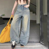 Purpdrank  Spring Autumn Vintage Chicly Button Jeans Women American Simple Baggy High Waisted Denim Pants Washed Y2K Wide Leg Jean Trousers