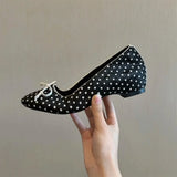 Purpdrank  Brand Design Black Dots Slip On Loafers Shoes Women Elegant White Horsehair Inner Med Heels Comfy Walk Daily Office Lady Pumps