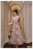 Purpdrank  Elegant Floral Print Sleeveless Maxi Dress Cut-out Waist Design Party Sexy  Backless Straps Colorful Halter Evening Long Dresses