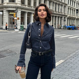 Purpdrank  Hot Girl Denim Jacket For Women Slim Fit Turn-Down Collar Long Sleeve Button Coat Trendy Split Street Party Top