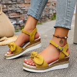Purpdrank  New Wedge Straw Sandals Fashionable and Easiest for Match Bow Waterproof Platform Thick Sole Medium Heel Strap Sandals