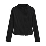 Purpdrank  Spring Women Faux Suede Motorcycle Jacket Long Sleeve Zipper Slim Short Coat Female Crop Top